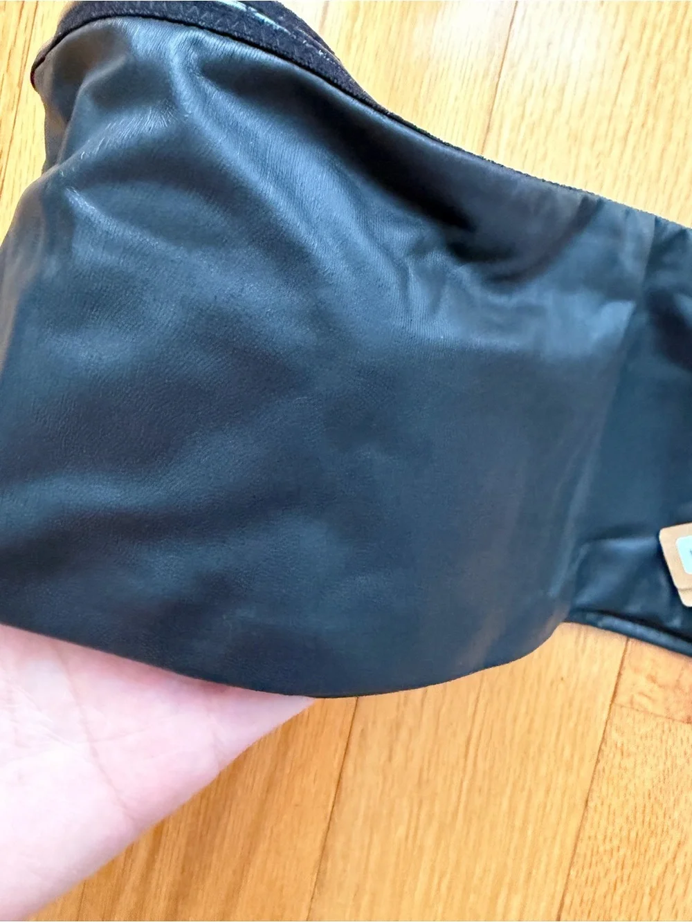 SKIMS Strapless Black Leather Bandeau Bikini Top
